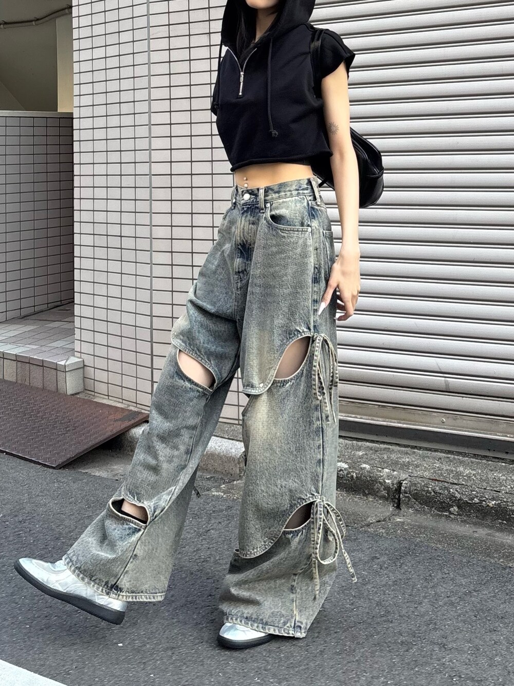 EMODA カットアウトルーズジーンズ ブルー S EMODA | ルーズワイドハイ