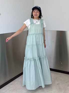 「w closet（ダブルクローゼット）の２WAYフリルドロストティアードワンピース（ワンピース、イエロー系）」を使った、naoさん（レディース・151cm）の夏コーディネート
