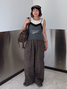 「w closet（ダブルクローゼット）の【低身長/高身長サイズあり】2WAYカーゴパンツ（その他パンツ、ブラウン系）」を使った、naoさん（レディース・151cm）の夏コーディネート