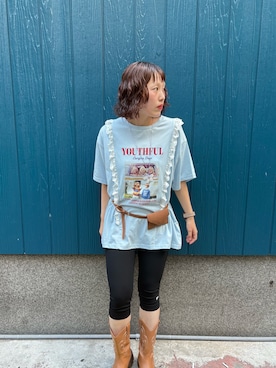 「w closet（ダブルクローゼット）の【4色展開】ロゴレースビッグT　夏服（Tシャツ/カットソー、ブルー系）」を使った、naoさん（レディース・151cm）の夏コーディネート