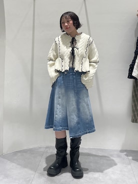 「w closet（ダブルクローゼット）のデニムミディスカート（スカート、ブルー系）」を使った、naoさん（レディース・151cm）の春コーディネート