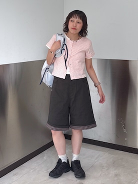 「w closet（ダブルクローゼット）の【無地/花柄】パターンメッシュレイヤードT　夏服（Tシャツ/カットソー、ピンク系）」を使った、naoさん（レディース・151cm）の夏コーディネート