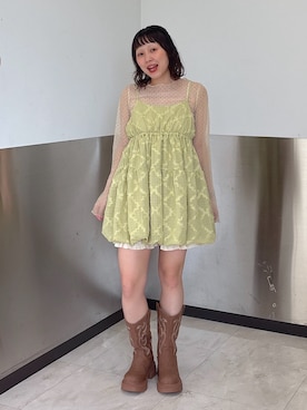 「アイテム（チュニック、グリーン系）」を使った、naoさん（レディース・151cm）の秋コーディネート