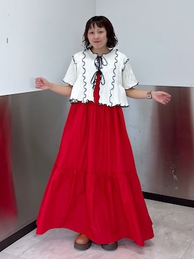 「w closet（ダブルクローゼット）のレース切替キャミワンピース（ワンピース、レッド系）」を使った、naoさん（レディース・151cm）の夏コーディネート