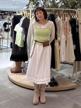 「w closet（ダブルクローゼット）の【5色展開/オリジナルタグデザイン】シアーショートカーディガン　夏服（Tシャツ/カットソー、ホワイト系）」を使った、naoさん（レディース・151cm）の夏コーディネート