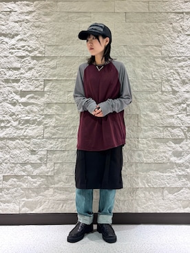 「アイテム（デニムパンツ、グリーン系）」を使った、nono さん（レディース・155cm）の秋コーディネート