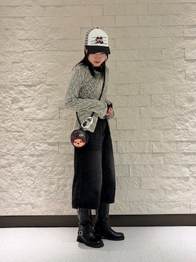「OVERRIDE（オーバーライド）のOVERRIDE  x Monchhichi MESH CAP-CHECK / オーバーライド（キャップ、ブラック系）」を使った、nono さん（レディース・155cm）の春コーディネート
