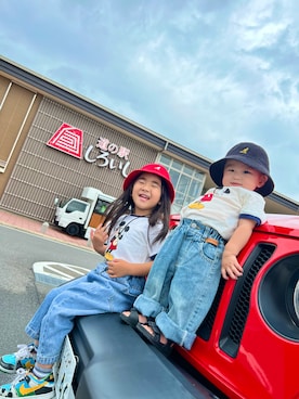 「KANGOL（カンゴール）のアイテム（帽子）」を使った、446wranglerさん（キッズ・110cm）の夏コーディネート