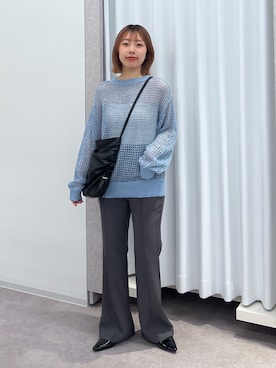 「ブルーコーデ」｜「アイテム（スラックス）」を使った、misakiさん（レディース・157cm）の秋コーディネート