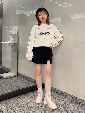 「ショート丈トップス」｜「アイテム（ハンチング/ベレー帽）」を使った、misakiさん（レディース・157cm）の秋コーディネート