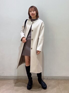「アイテム（ノーカラーコート）」を使った、misakiさん（レディース・157cm・20代）の冬コーディネート