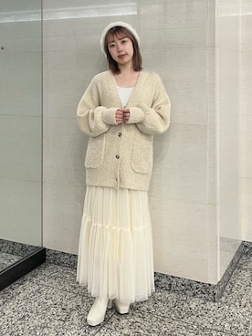 「オールホワイト」｜「アイテム（ハンチング/ベレー帽）」を使った、misakiさん（レディース・157cm）の秋コーディネート