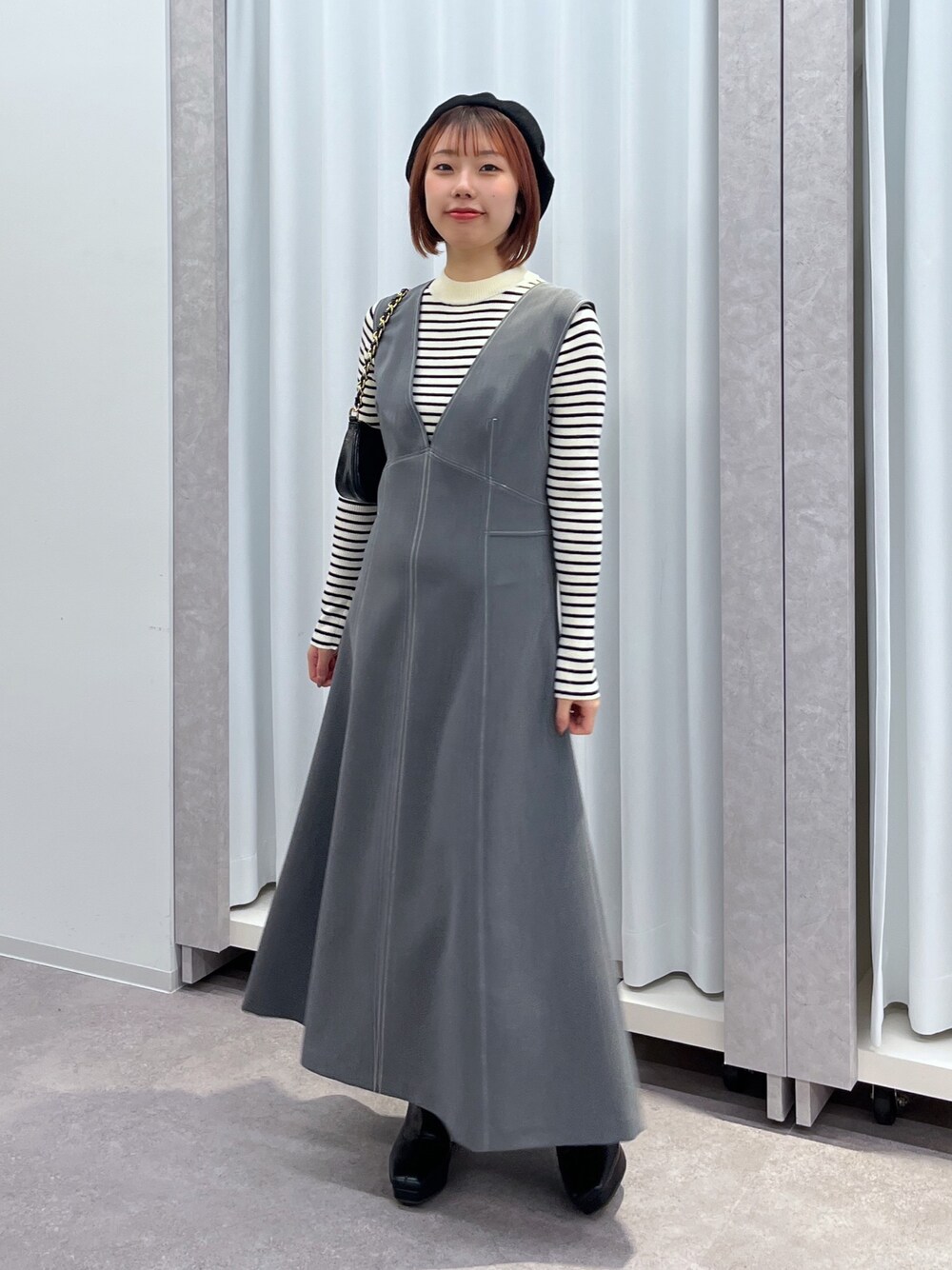 ジャンパースカート 半袖 トップス ボーダー 膝下 カジュアルA 1734416682_1000.jpg