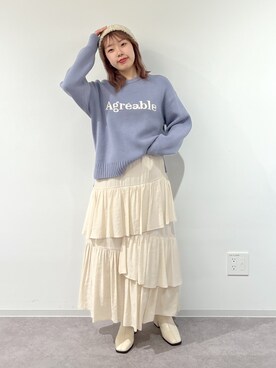 「ブルーコーデ」｜「アイテム（ニットキャップ/ビーニー）」を使った、misakiさん（レディース・157cm）の冬コーディネート