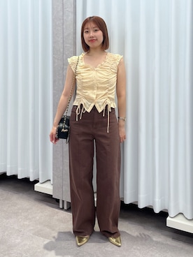 「ブラウンコーデ」｜「アイテム（トートバッグ）」を使った、misakiさん（レディース・157cm）の夏コーディネート