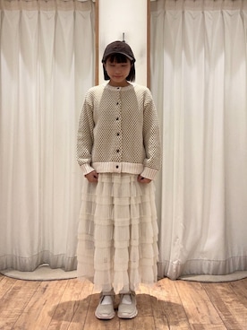 「Samansa Mos2（サマンサ モスモス）のチュールティアードスカート（スカート、ホワイト系）」を使った、akaneさん（レディース・152cm）の秋コーディネート