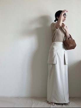 「UNIQLO（ユニクロ）のリブハイネックT（5分袖）（Tシャツ/カットソー）」を使った、ki._.styleさん（レディース・154cm）の夏コーディネート