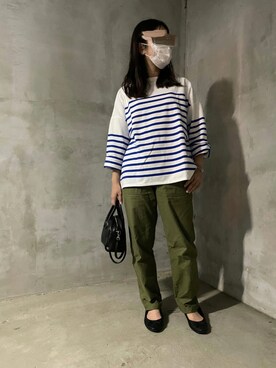 「ORCIVAL（オーシバル）の【ORCIVAL】ラッセルフレンチセーラーTシャツ BLEU WOMEN（Tシャツ/カットソー、その他）」を使った、Nannaさん（レディース・158cm）の夏コーディネート