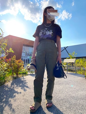 「PLAZAのアイテム（Tシャツ/カットソー、グレー系）」を使った、Nannaさん（レディース・158cm）の夏コーディネート