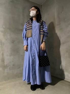 「SLOBE IENA（スローブイエナ）のクレリックシャツワンピース【手洗い可能】◆（ワンピース、ブルー系）」を使った、Nannaさん（レディース・158cm）の秋コーディネート