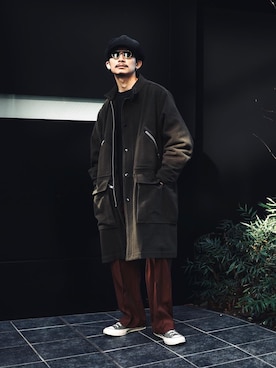 「schott（ショット）の【直営限定】Schott/ショット/MILITARY SLACKS/ミリタリースラックス（その他パンツ）」を使った、Satsuma Gotoさん（メンズ・169cm）の冬コーディネート