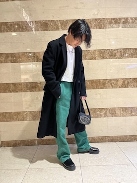 「DIESEL（ディーゼル）のアイテム（ステンカラーコート）」を使った、さんちゃんさん（メンズ・172cm）の秋コーディネート