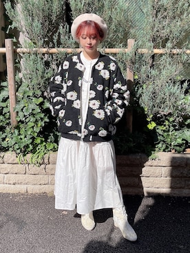 「merry jenny（メリージェニー）のfluffy pattern jacket（その他アウター）」を使った、merry jenny 原宿店さん（レディース・153cm）の冬コーディネート