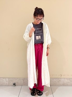 「Samansa Mos2（サマンサ モスモス）のフォトプリントTシャツ（Tシャツ/カットソー、グレー系）」を使った、ワカナ︎☺︎さん（レディース・154cm）の夏コーディネート