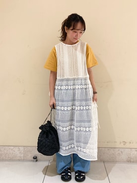 「Samansa Mos2（サマンサ モスモス）の総レースレイヤードワンピース（ワンピース、ホワイト系）」を使った、ワカナ︎☺︎さん（レディース・154cm）の春コーディネート