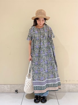 「Samansa Mos2（サマンサ モスモス）の【FROM INDIA】花柄ワンピース（ワンピース、グリーン系）」を使った、ワカナ︎☺︎さん（レディース・154cm）の春コーディネート