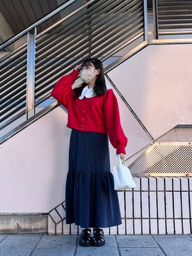 「レッドコーデ」｜「アイテム（サンダル）」を使った、ayaneさん（レディース・151cm）の秋コーディネート