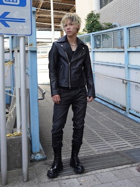 「アイテム（ライダースジャケット）」を使った、Harutoさん（メンズ・175cm）の秋コーディネート