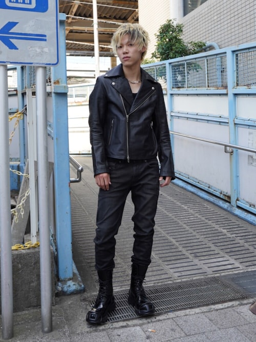 メンズ ブラックダブルライダースジャケット L-EO-WRD（ライダース