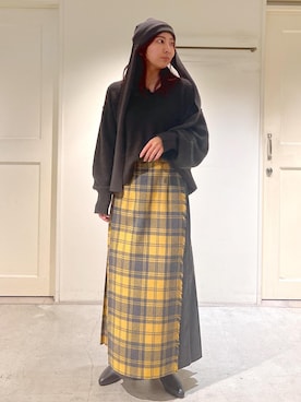 「プリーツ」｜「アイテム（帽子）」を使った、EBATAさん（レディース・162cm）の秋コーディネート