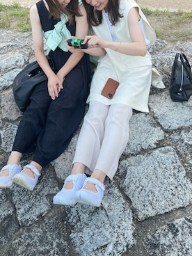 「LOWRYS FARM（ローリーズファーム）のセンタープレスカラーフレアパンツ　870189（その他パンツ）」を使った、aikさん（レディース・159cm）の夏コーディネート