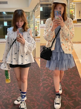 「アイテム（その他トップス、ホワイト系）」を使った、Koharu Sakuraiさん（レディース・155cm）の秋コーディネート