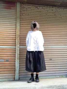 「Yohji Yamamoto（ヨウジヤマモト）のアイテム（スリッポン）」を使った、ふけみんさん（レディース・154cm）の夏コーディネート