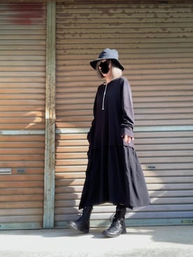 「Yohji Yamamoto（ヨウジヤマモト）のアイテム（ブーツ）」を使った、ふけみんさん（レディース・154cm）の春コーディネート