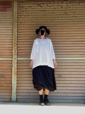 「Yohji Yamamoto（ヨウジヤマモト）のアイテム（スリッポン）」を使った、ふけみんさん（レディース・154cm）の夏コーディネート