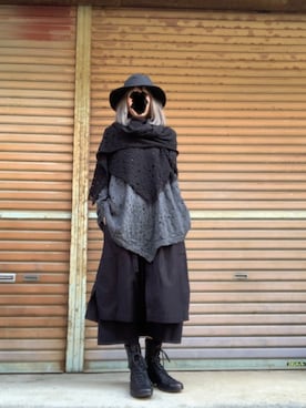 「Yohji Yamamoto（ヨウジヤマモト）のアイテム（ブーツ）」を使った、ふけみんさん（レディース・154cm）の秋コーディネート