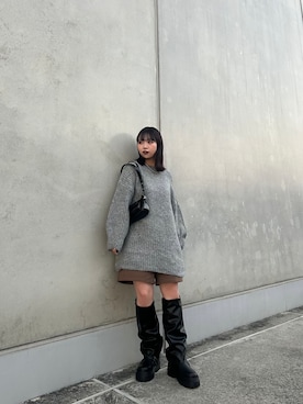 「KBF（ケイビーエフ）のカバーデザインロングブーツ（ブーツ）」を使った、mizukiさん（レディース・159cm）の秋コーディネート