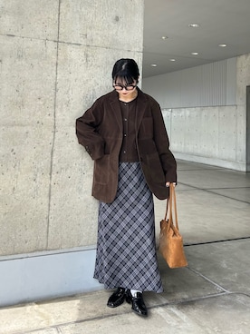 「KBF（ケイビーエフ）のチェックナロースカート（スカート）」を使った、mizukiさん（レディース・159cm）の秋コーディネート