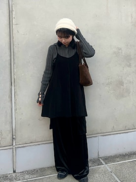 「アイテム（ニットキャップ/ビーニー）」を使った、mizukiさん（レディース・159cm）の秋コーディネート