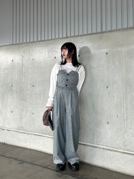 「アイテム（サロペット/オーバーオール、グレー系）」を使った、mizukiさん（レディース・159cm）の夏コーディネート