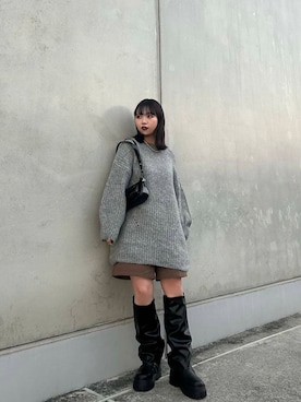 「KBF（ケイビーエフ）のカバーデザインロングブーツ（ブーツ）」を使った、mizukiさん（レディース・159cm）の秋コーディネート