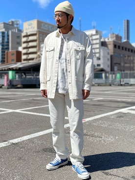 「アイテム（ニットキャップ/ビーニー、ホワイト系）」を使った、菅原 大翔さん（メンズ・173cm）の春コーディネート