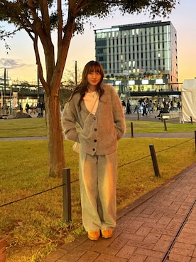 「LOWRYS FARM（ローリーズファーム）のシャギーロングＶカーディガン　595935（カーディガン/ボレロ）」を使った、mireiさん（レディース・159cm）の秋コーディネート