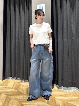 「eL（エル）の【eL】Rib Just Tee/105145（Tシャツ/カットソー、ホワイト系）」を使った、mireiさん（レディース・159cm）の春コーディネート