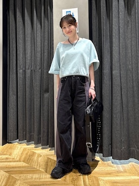 「JEANASIS（ジーナシス）の【抗菌防臭テープ付き】キリカエボリュームローファー/573242（ローファー、ブラック系）」を使った、mireiさん（レディース・159cm）の春コーディネート