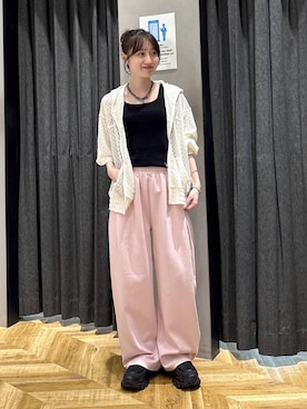 「JEANASIS（ジーナシス）の【抗菌防臭テープ付き】キリカエボリュームローファー/573242（ローファー、ブラック系）」を使った、mireiさん（レディース・159cm）の春コーディネート